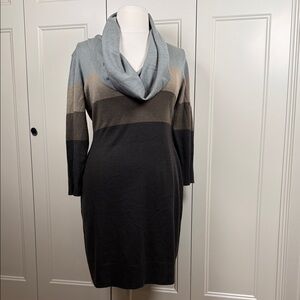 Connected Apparel Cowl Neck Sweater Dress - Gray, Tan, Brown